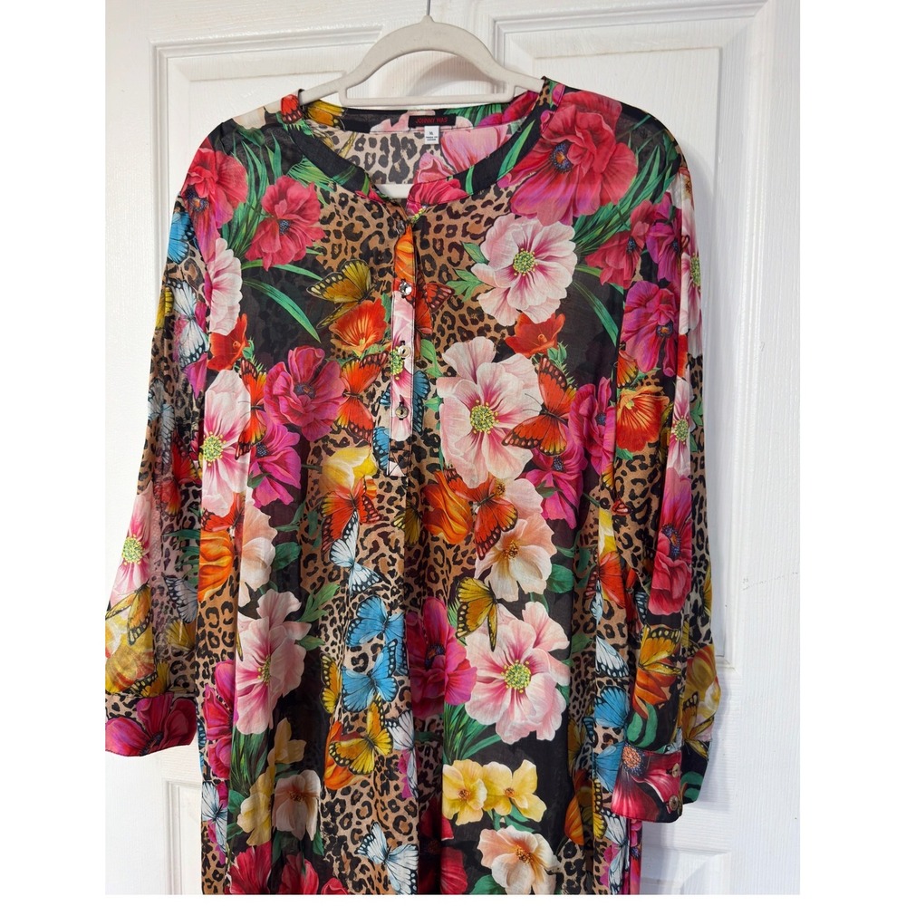 Johnny Was Floral Leopard Butterfly Cotton Shirt Dress R32521C3 XL Multi-Color - Picture 4 of 9